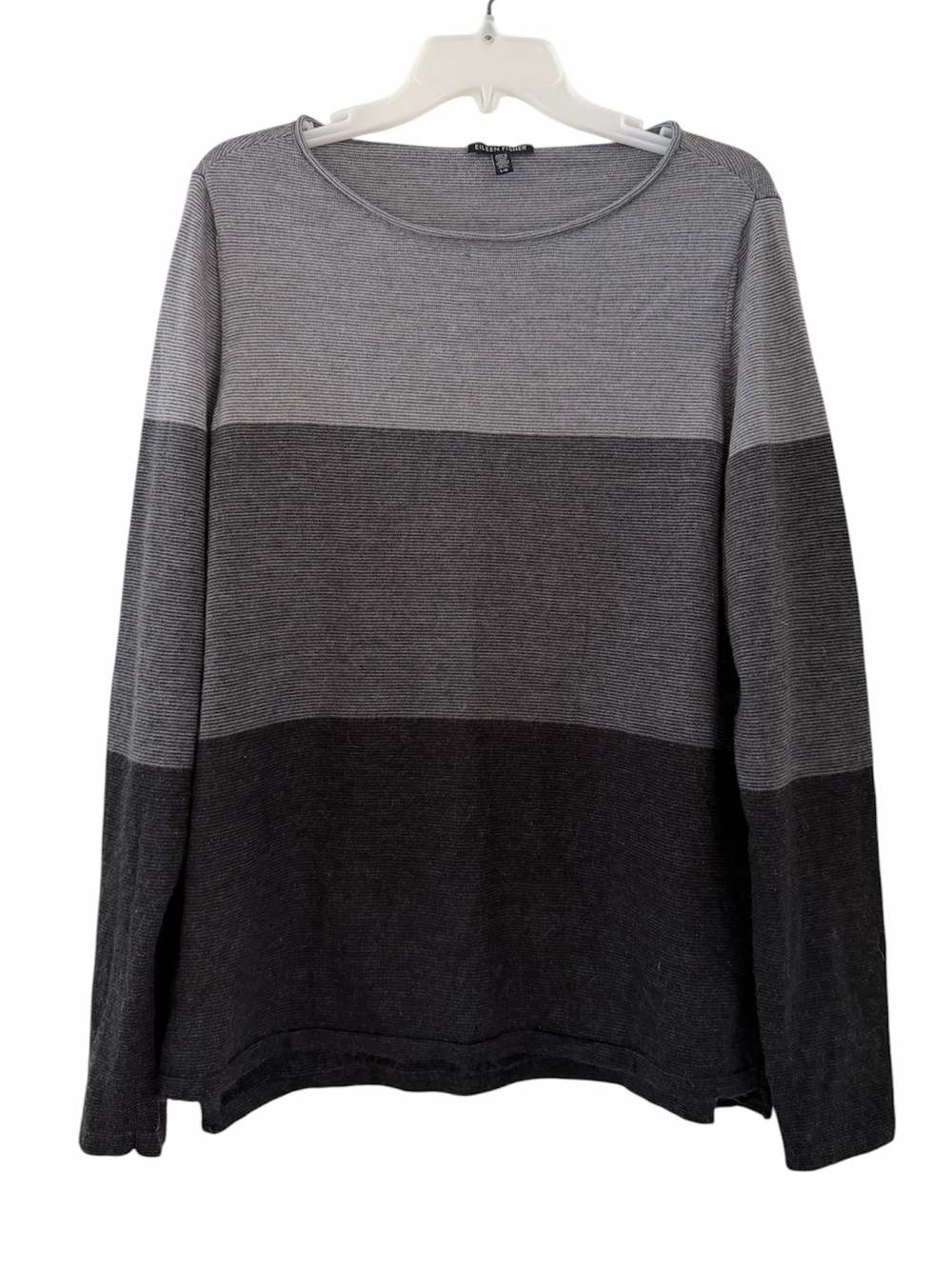 Eileen Fisher Merino Wool Colorblock Long Sleeve Sweater Size Large